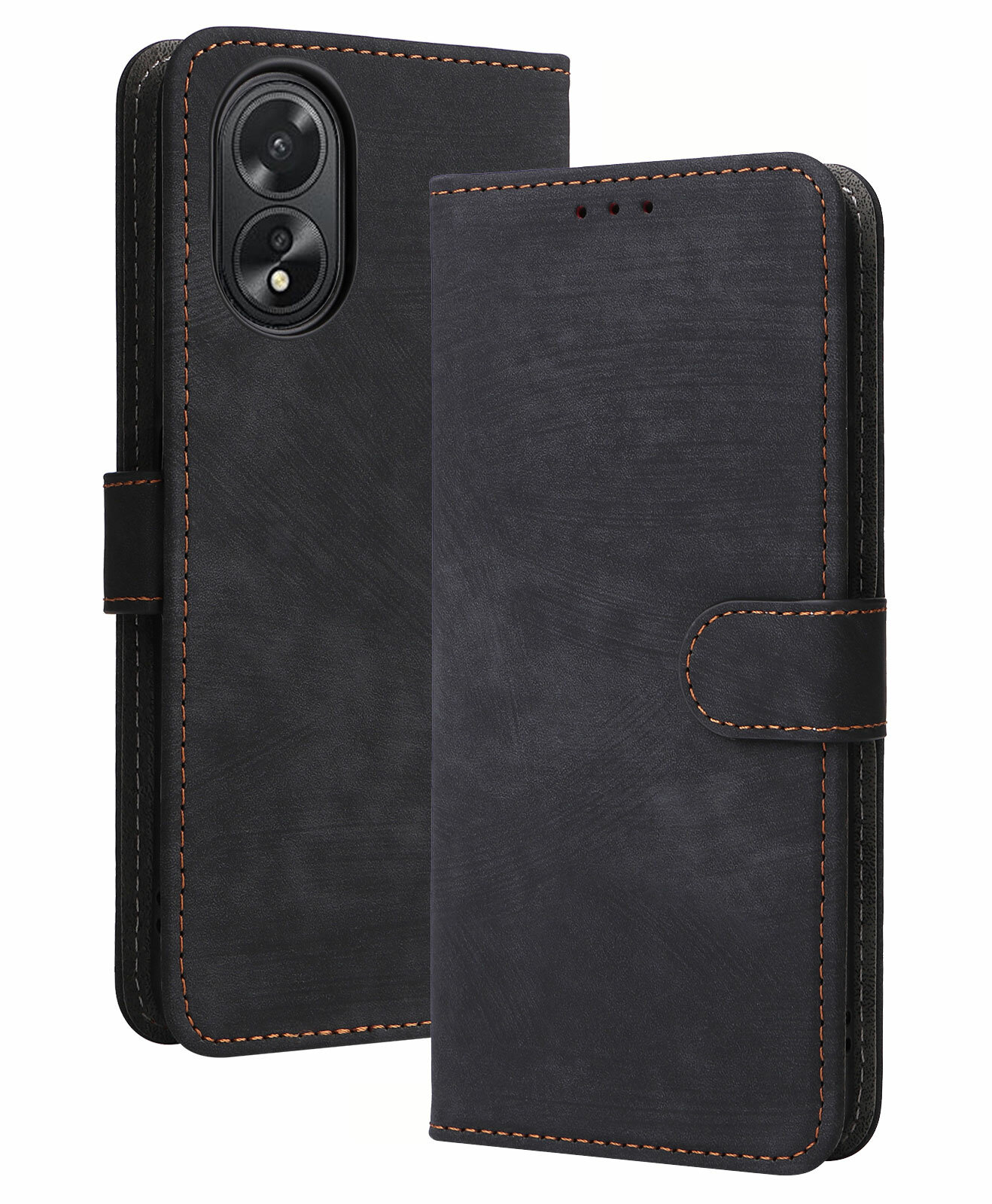 фото Чехол книжка для Oppo A38 (4G)/ Oppo A18 c магнитной застежкой / Оппо А38 (4Джи), Оппо А18 c отделением под карты (черная)