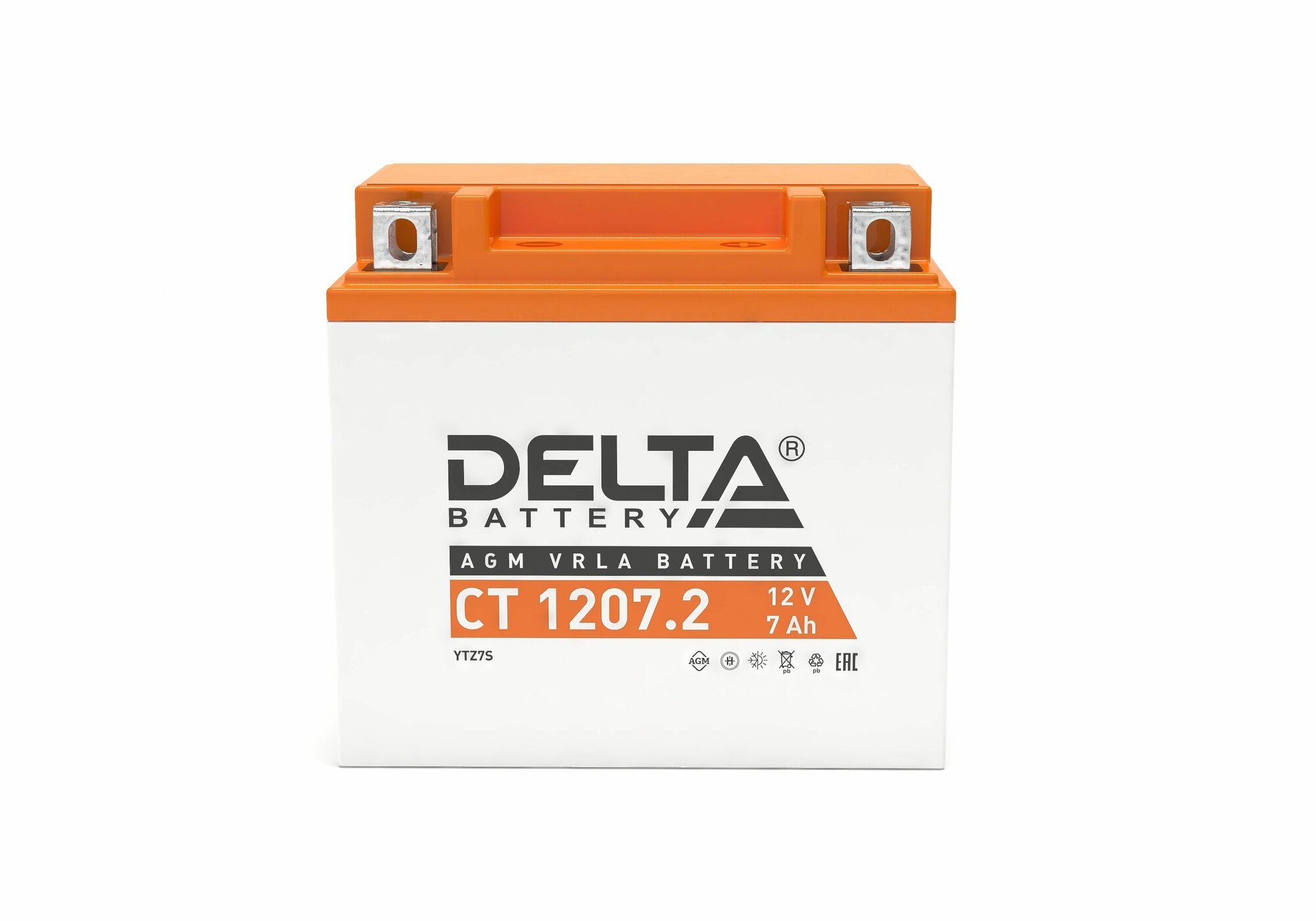Мото аккумулятор Delta CT 1207.2 12В 7Ач обратная полярность 130А (12V 7Ah) (YTZ7S) AGM, аккумулятор для мотоцикла, квадроцикла, скутера, гидроцикла, мопеда, снегохода, дизельного генератора — фото 1