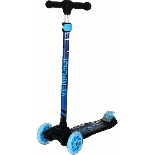 VELOBIBI 3-х колесный высота 75-87см кол 11876мм PU со свет до 80кг темно-синий Арт СМК-1229 Самокат 3109₽