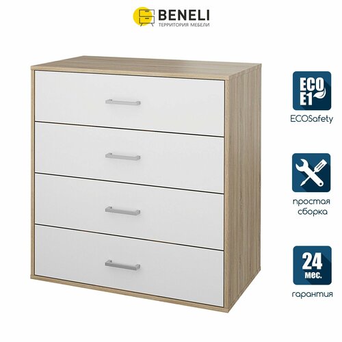 фото Комод beneli мика, 4 ящика, дуб сонома/белый, 89х49,5х92,5 см