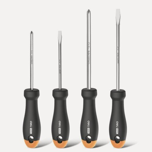 Изображение товара Набор отверток Deli Home Series Gray HT1004C 4шт (PH1x100, PH2x150, SL5x100, SL6x150, Cr-V, Soft Touch рукоятка, эксклюзивный дизайн) 130282