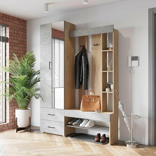 Прихожая Домино 1500 х 350 х 2116 Крафт ЗолотойБетон 23000₽