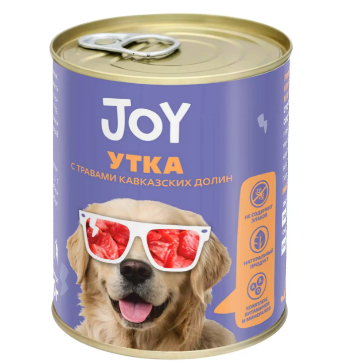 фото JOY консервы для собак средних и крупных пород беззерновые Утка с травами кавказских долин 340г