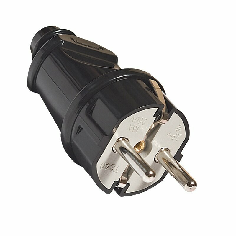 Вилка прямая разборная с заземлением 16А, 230В, ABS-пластик, черная UNIVersal А1010