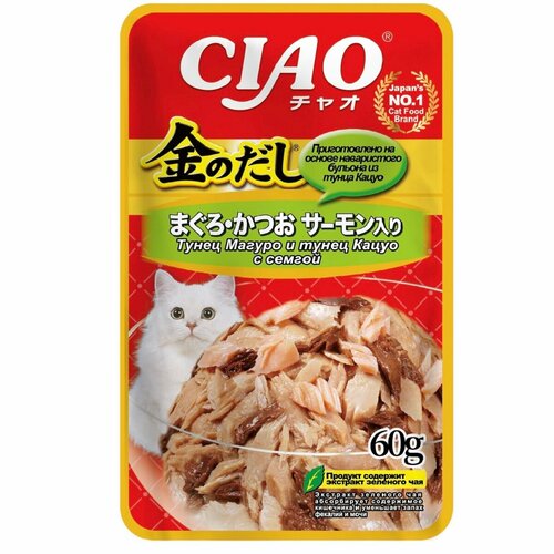 Inaba Ciao Kinnodashi Влажный корм для кошек Тунец Магуро и тунец Кацуо с семгой 60г*6шт