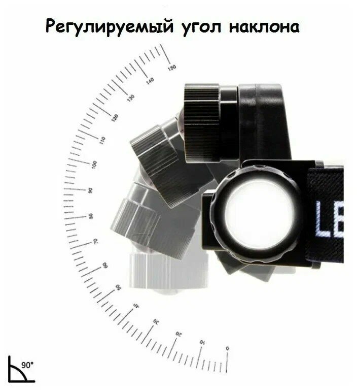 Фонарик, фонарик светодиодный, налобный фонарик, дальность освещения 50 метров, влагозащита, ударопрочный корпус, зарядка от USB, 2 режима работы — фото 1