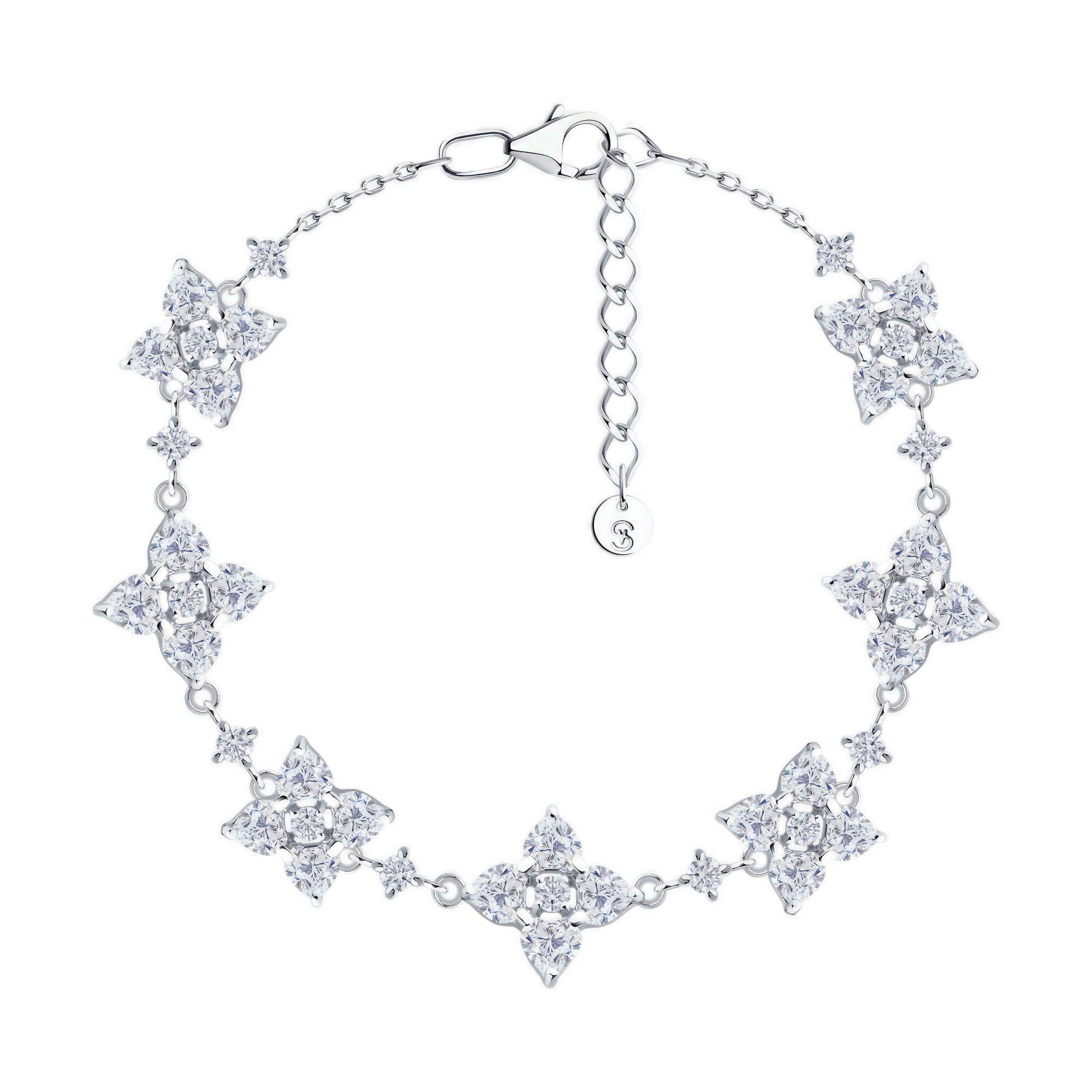 Браслет Diamant online, серебро, 925 проба, родирование, фианит