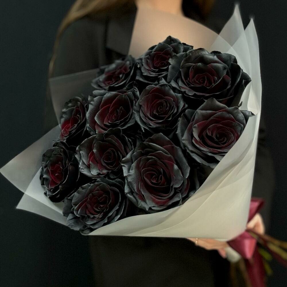 Букет из 11 чёрных роз — фото 1