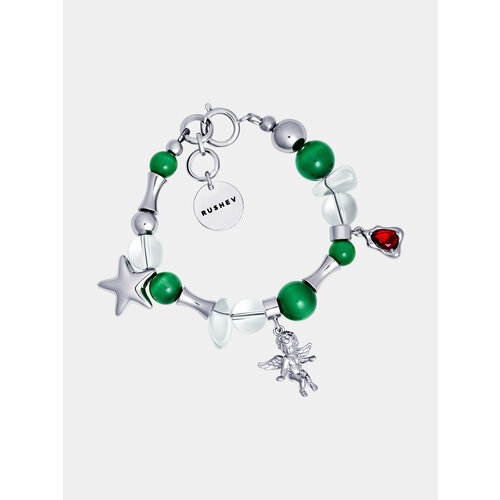 Браслет RUSHEV горный хрусталь размер 19 см серебристыйзеленый 8500₽