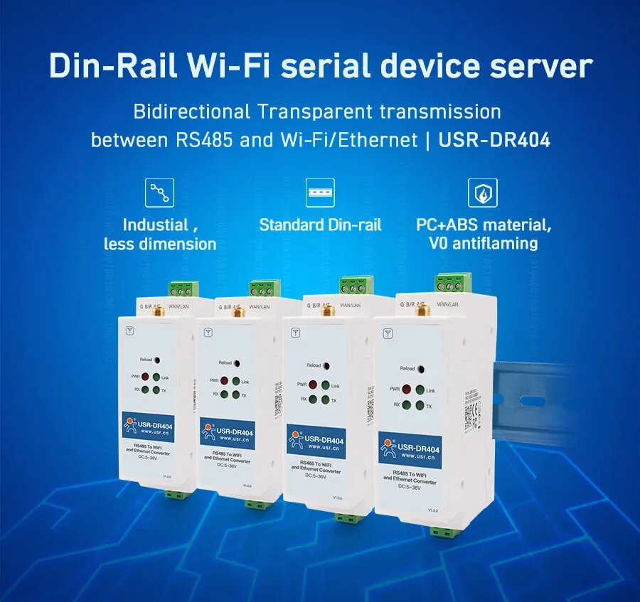 1 шт, Din-рейка, последовательный Wifi конвертер RS485 к беспроводному wi-fi rj45 ethernet-серверу, поддержка TCP IP UDP сетевой протокол — фото 1