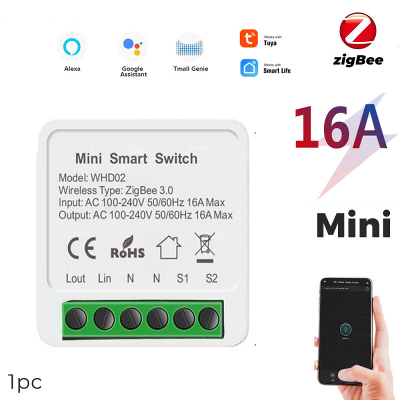 Умный коммутатор Tuya ZigBee 3.0 16A поддерживает двустороннюю интеллектуальную жизнь, удаленное управление умным домом, работа с Hub Gateway Alexa Google