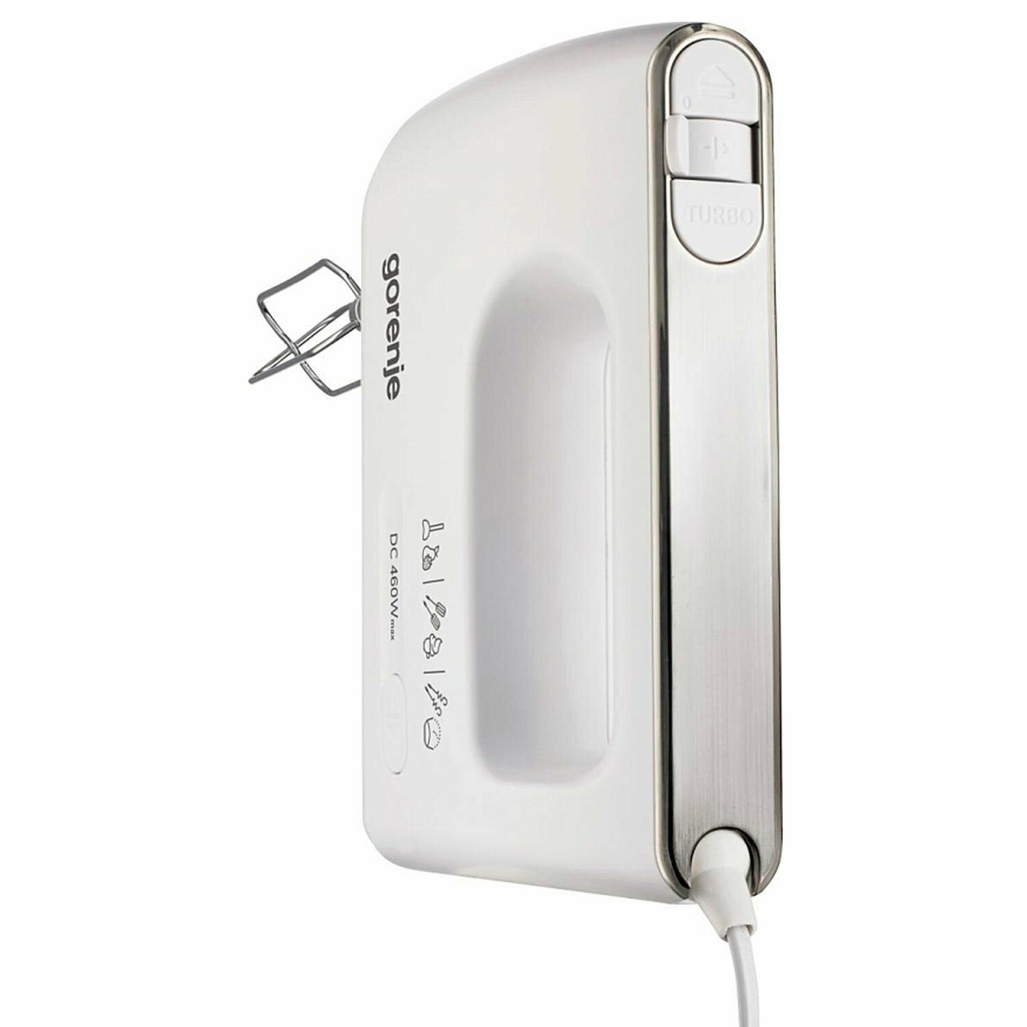 Миксер GORENJE M460CDC, 400 Вт, 5 скоростей, 2 венчика, 2 крюка для теста, белый, 7356