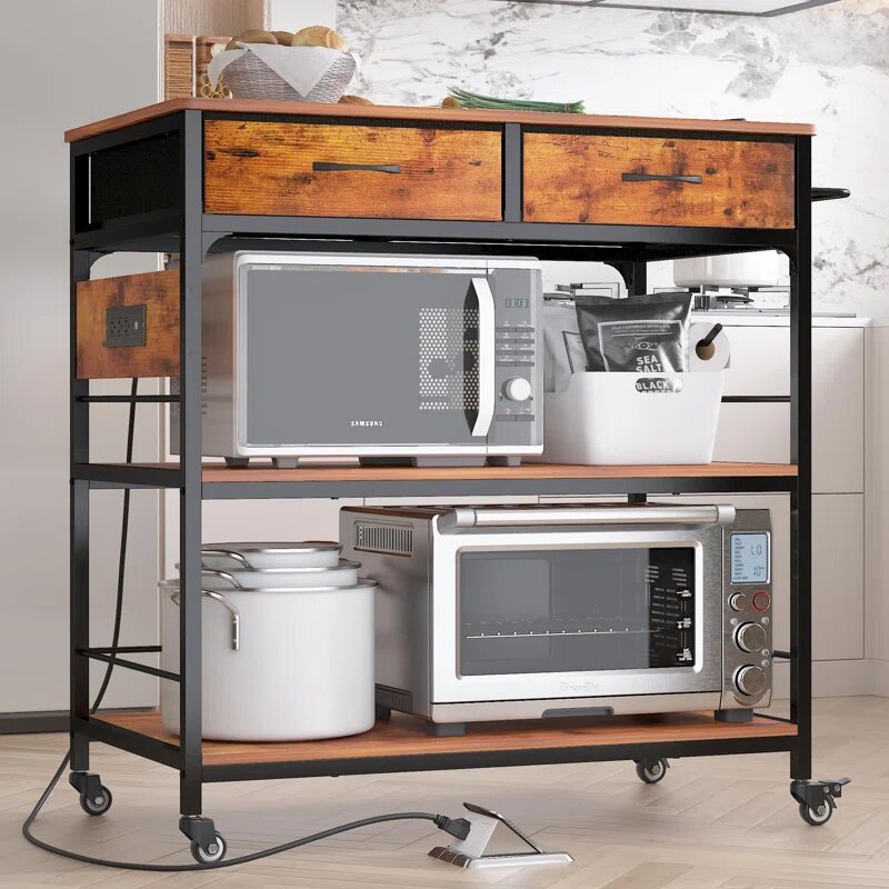 Стол кухонный обеденный передвижной дерево/металл, сервировочный Леви