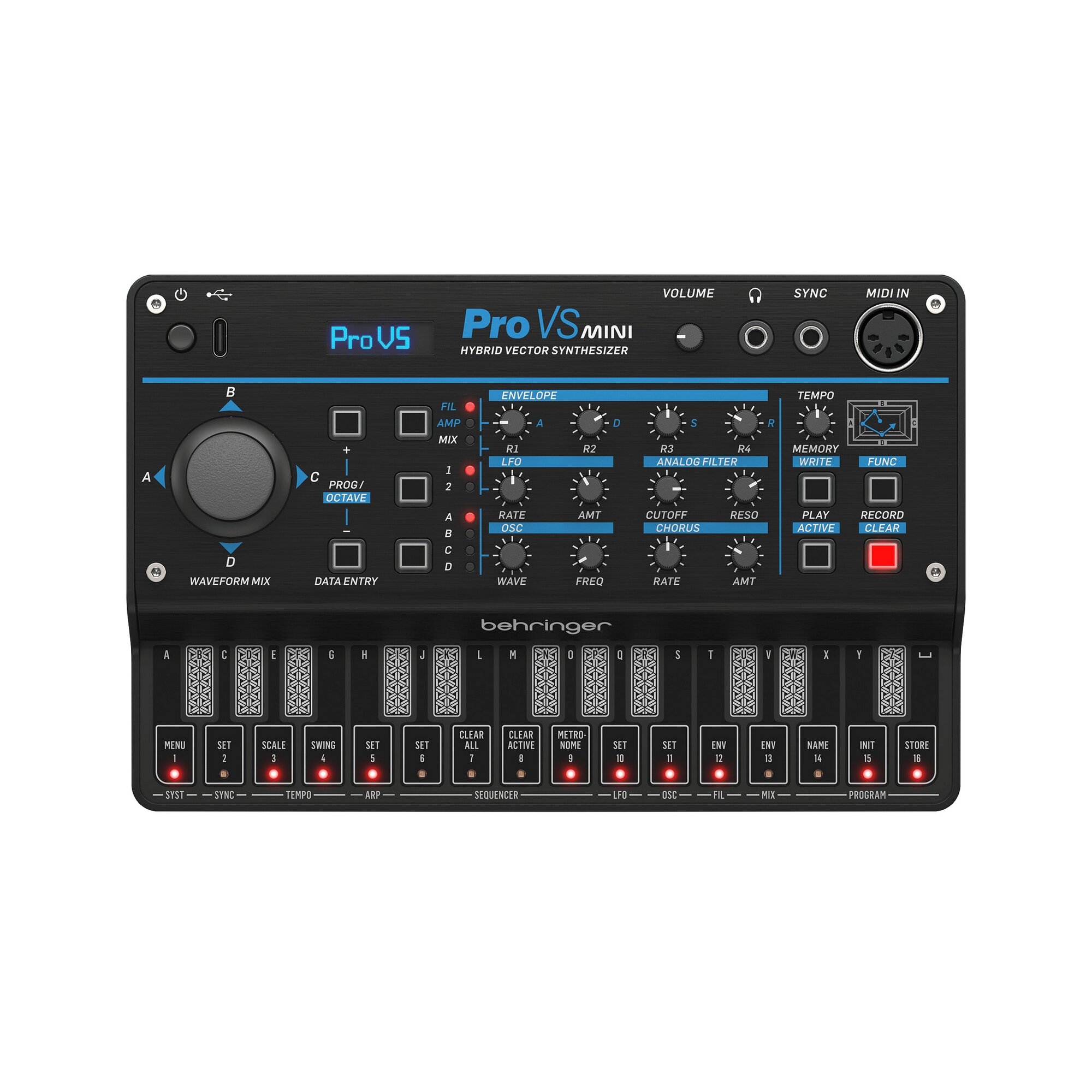 BEHRINGER PRO-VS MINI полифонический четырёхголосный гибридный векторный синтезатор, 16 векторных — фото 1