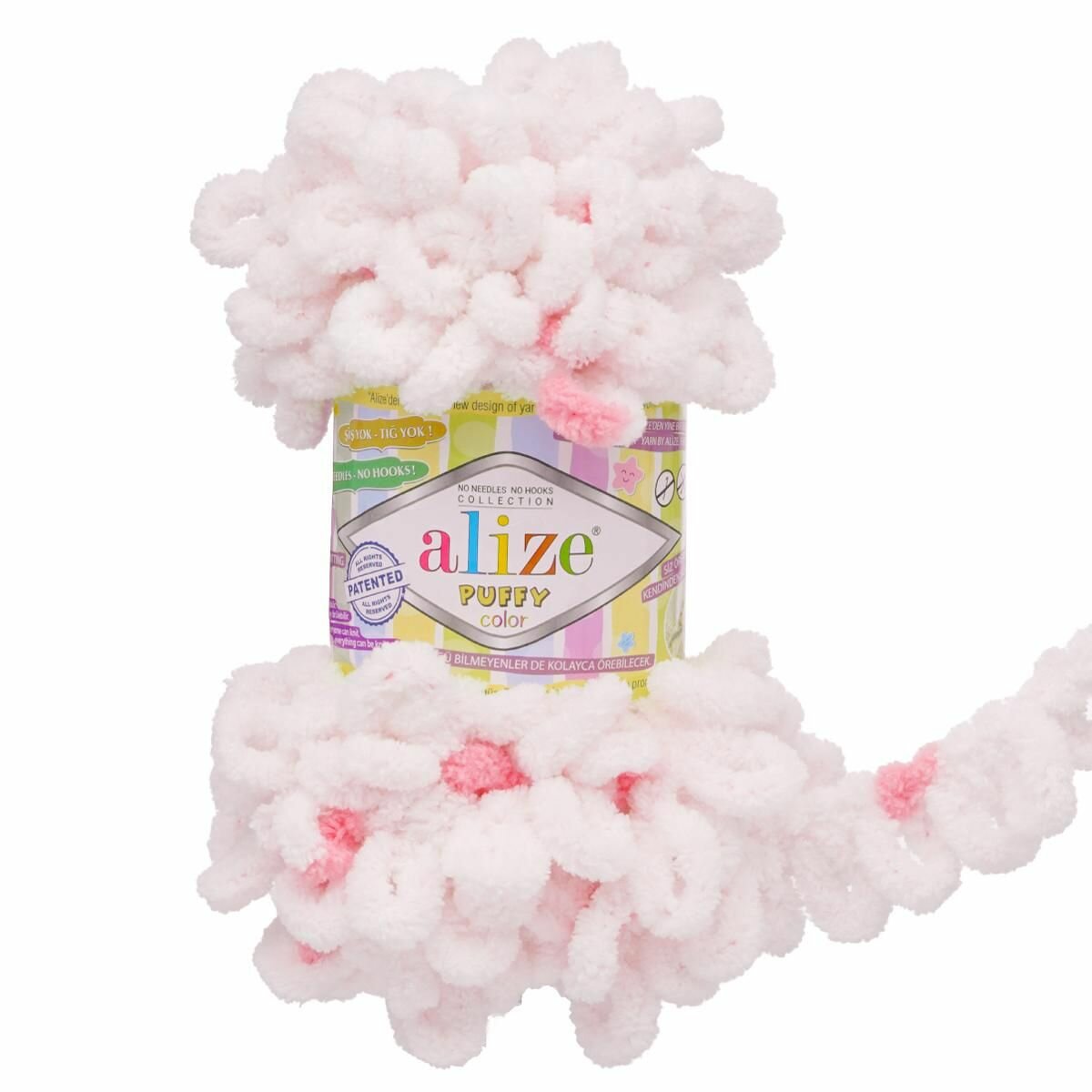 Пряжа ALIZE "Puffy Color", 100 г 9 м, 100% микрополиэстер, 6492 секционный, 5 шт