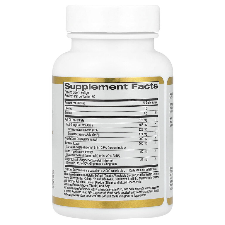 California Gold Nutrition Curcumin UP, Куркумин + Омега 3,30 капсул, Антиоксидант, для суставов и связок, для иммунитета — фото 1