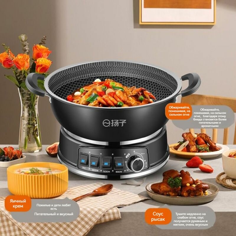 Электрическая сковорода-вок с переключателем температуры/домочадцы на 2-3 персоны, встроенная кухня