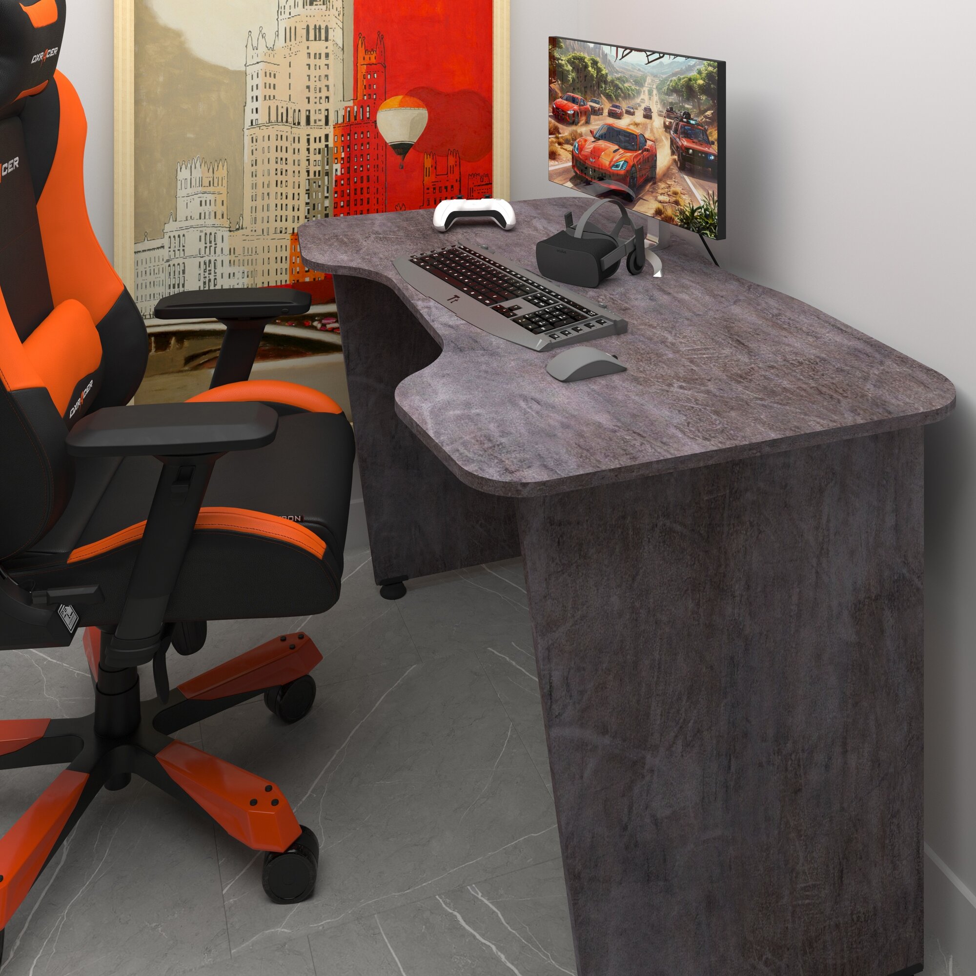 Стол компьютерный игровой Есэндвич Базис GG, 120х75х70 см (Камень темный)