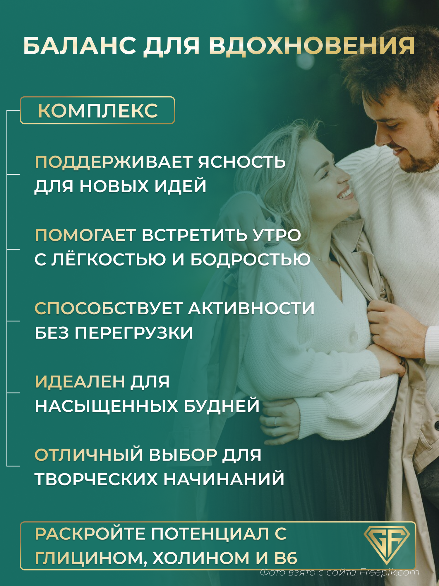 Омега-3 Глицин+Холин+Витамин В6 GraFLab, антистресс, ноотроп комплекс, для памяти и мозга, 1150 мг, 60 капсул