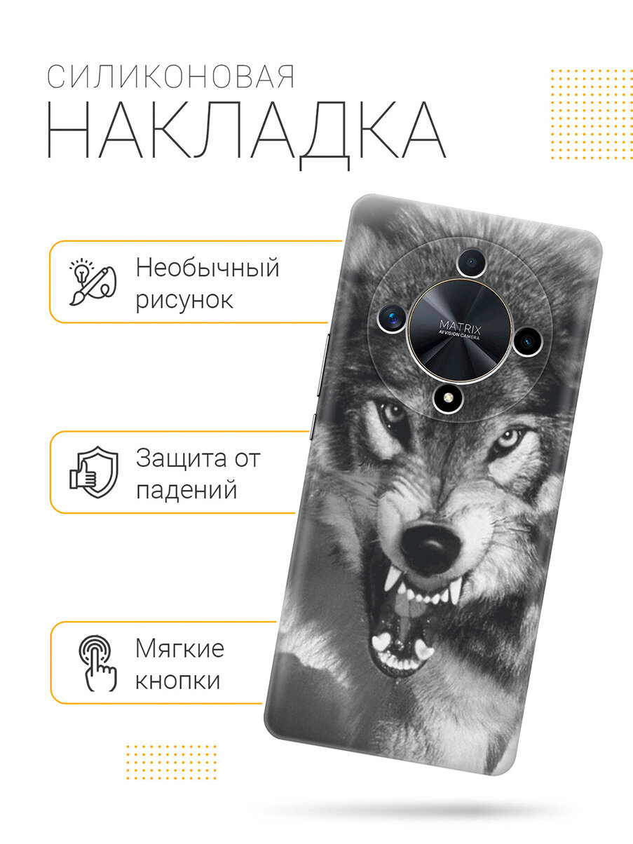 Силиконовый чехол на Honor X9b / X50 с принтом "Волчий оскал" — фото 1