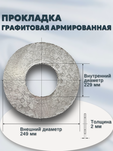 Изображение товара Уплотнение (прокладка) графит армированный В-200-1,0(2,5-6,3); 249х229х2мм, Ду 200, ГОСТ 15180-86, 2шт