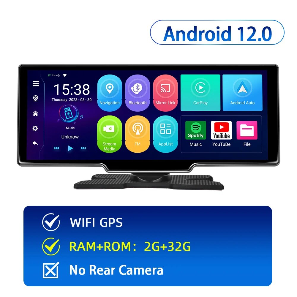 Podofo Carplay монитор Android 12 2 + 32G Android Авто экран WIFI GPS портативный смарт-плеер с поддержкой задней камеры для универсального BMW, 10.26inch 2G 32G