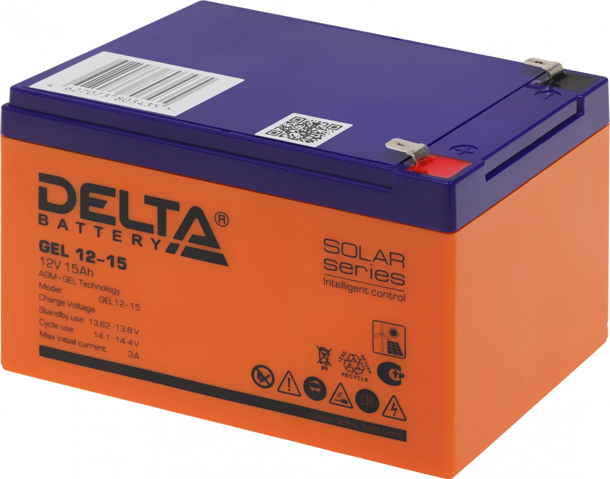 Аккумуляторная батарея DELTA GEL 12-15, для ИБП Delta, 12B, 15Ah, оранжевая