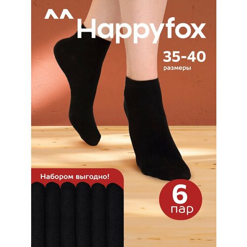 фото Носки happyfox для девушек, комплект, 6 пар, размер 25-27, черный