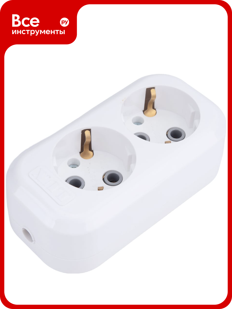 Колодка (розетка удлинителя) LUX У2-Е 2-местная с заземлением 250В 16А 4606400416579