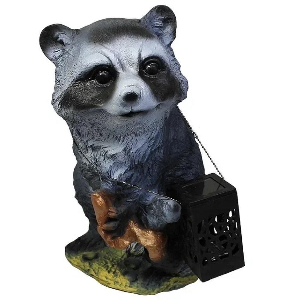 Садовая фигура ТулаСад  Енот с фонарем   полистоун  24x29x37 см  серая