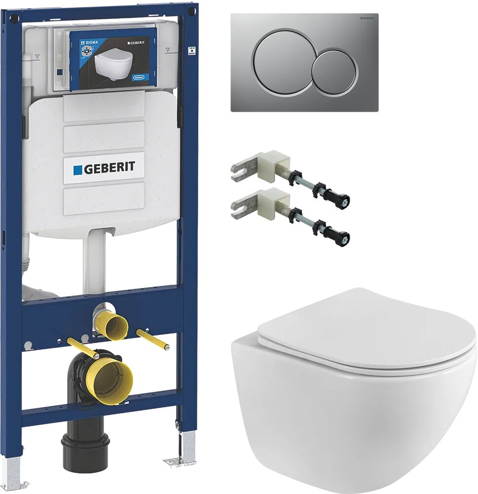 Комплект Унитаз подвесной BelBagno Libero BB11051CH-TOR/SC безободковый / Инсталляция Geberit Duofix UP 320 111.300.00.5 / Крепления к стене, Кнопка лакированная, матовый хром
