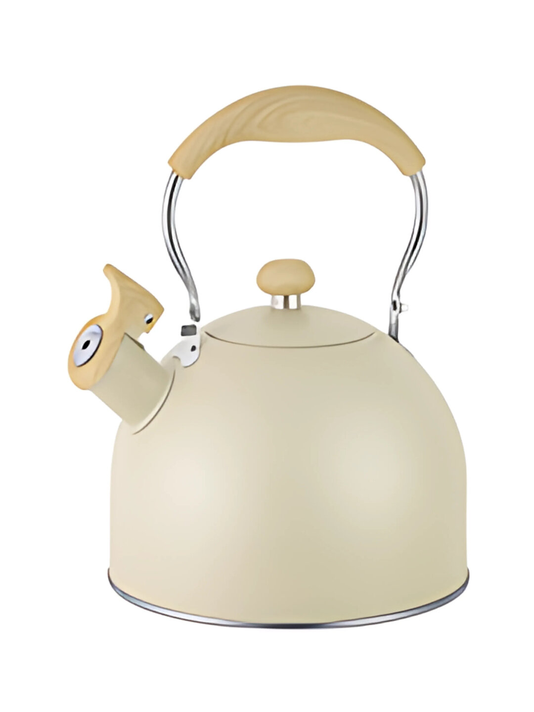 Металлический чайник HausRoland со свистком и деревянной ручкой, черный и белый - Белый