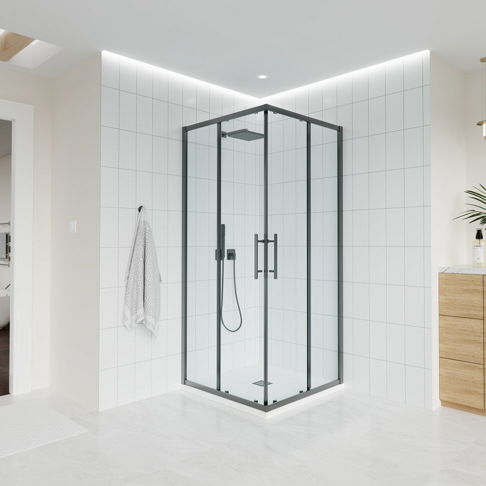 Душевой угол Veconi Evo 300 GR, 1000х1000x1950, графит брашинг, прозрачное стекло