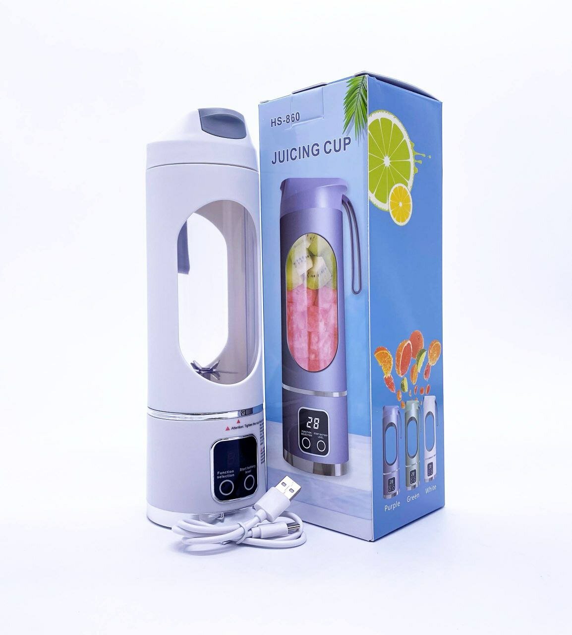 Портативный блендер-миксер Juicing Cup HS-860, 450 мл, аккумуляторный (USB), белый