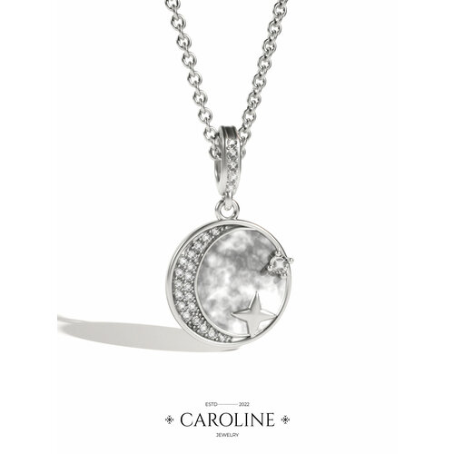 фото Колье caroline jewelry, эмаль, кристалл, длина 46 см., серебряный