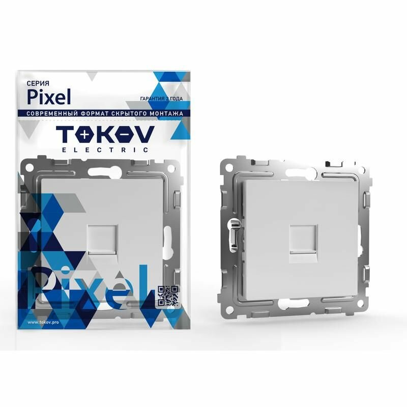 Розетка телефонная 1-м СП Pixel RJ11 механизм бел. TOKOV ELECTRIC TKE-PX-RT1-C01 - фото №1