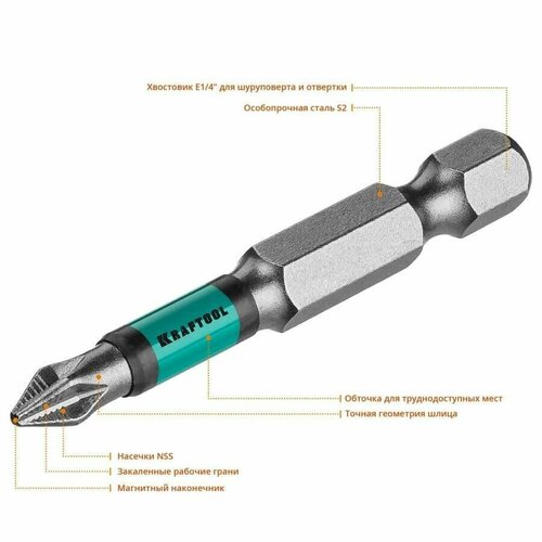 Бита PH1 - 50 мм, тип хвостовика E 1/4, Optimum Line, KRAFTOOL