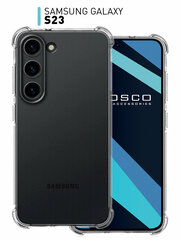 Противоударный чехол для Samsung Galaxy S23 (Самсунг Галакси С23) усиленные углы и бортик (защита) модуля камер, силиконовый чехол, прозрачный, ROSCO