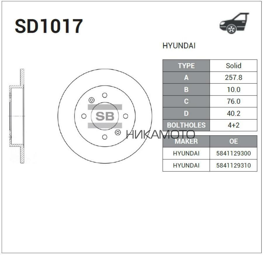 SANGSIN BRAKE SD1017 Диск тормозной HYUNDAI LANTRA 90-