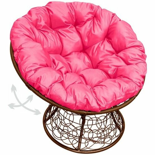Садовое кресло M-group Папасан пружинка ротанг коричневое + розовая подушка