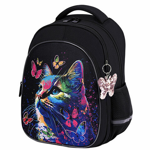 фото Рюкзак BRAUBERG OPTIMA, 2 отделения, с брелком, "Butterfly catcher", светящийся, 36х27х18 см, 272097