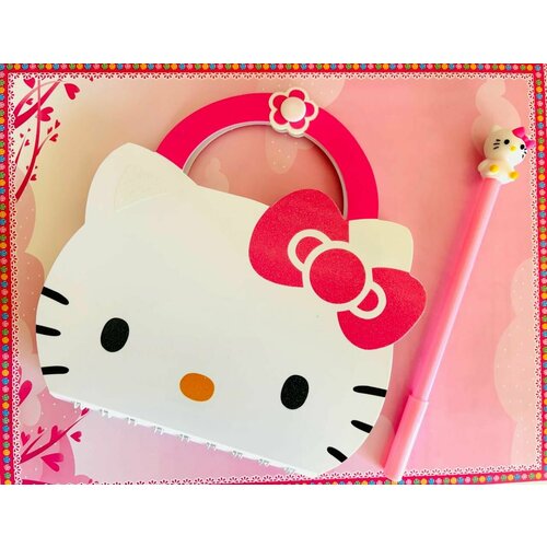 Набор подарочный скетчбук блокнот для девочек Hello Kitty розовый с ручкой 1816 см на кнопочке в виде сумочки 408₽