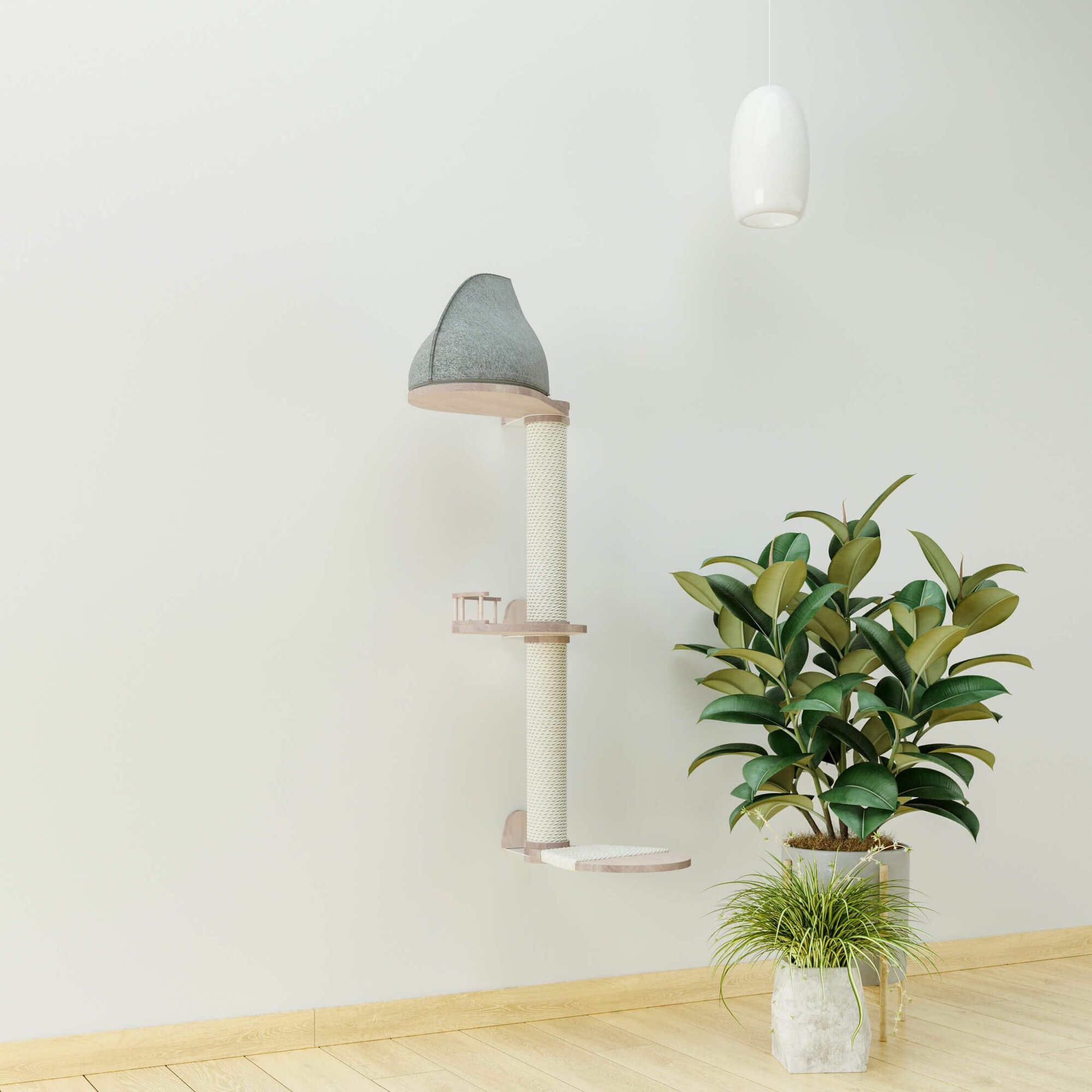 Когтеточка Catsby Family "WALL", белый дуб/канат, высота 100 см