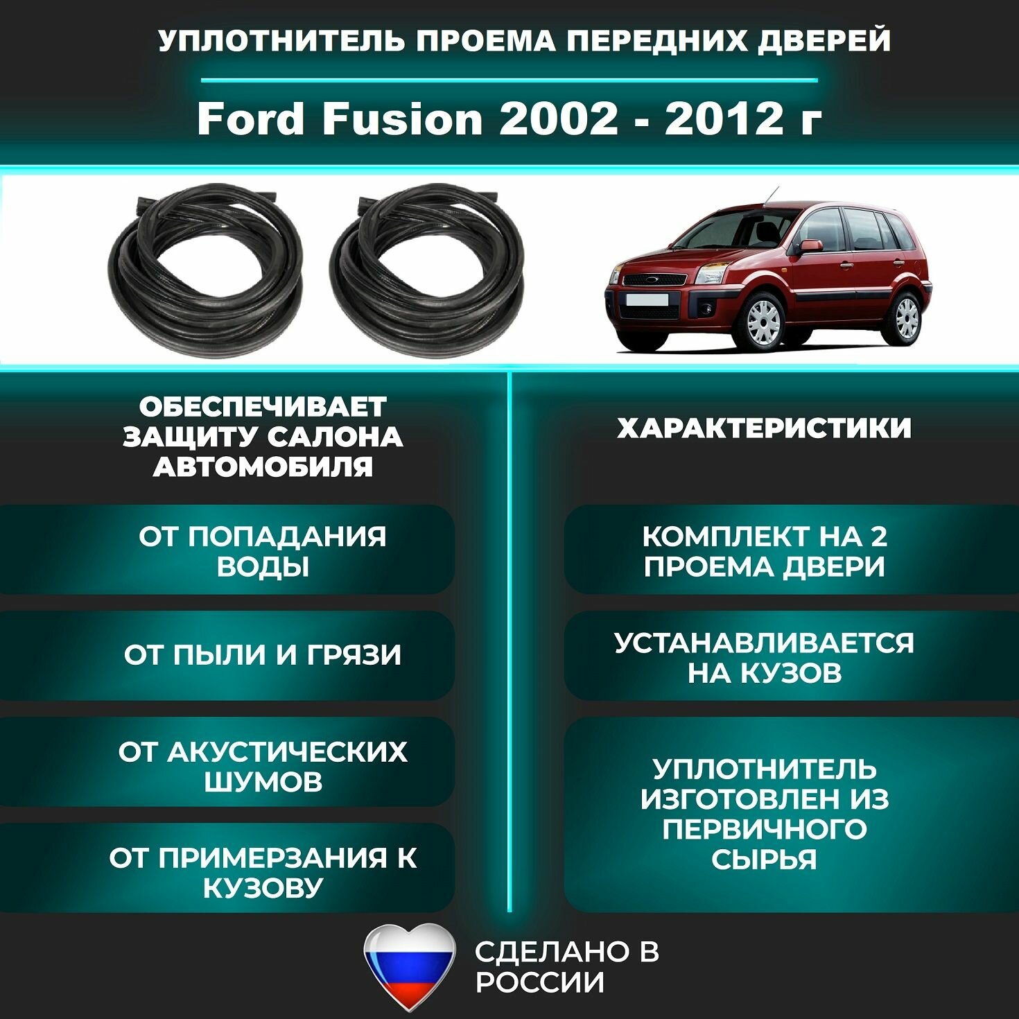 Комплект уплотнителей проема передних дверей на Ford Fusion 2002-2012 год, Форд Фьюжн 2 шт