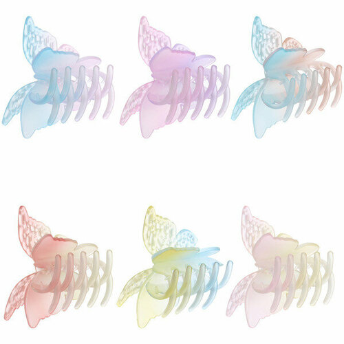 Заколка-краб для волос «Мон Ляруш», бабочка, микс 6 цветов, 8см (Блистер) заколка краб для волос бабочка с подвесками