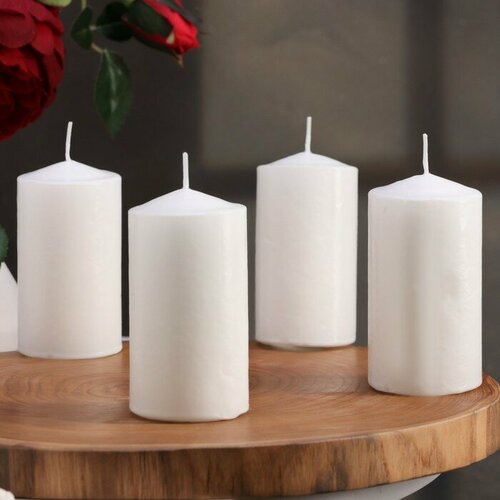 Набор свечей цилиндров 5х10 см 4 шт белая 868₽