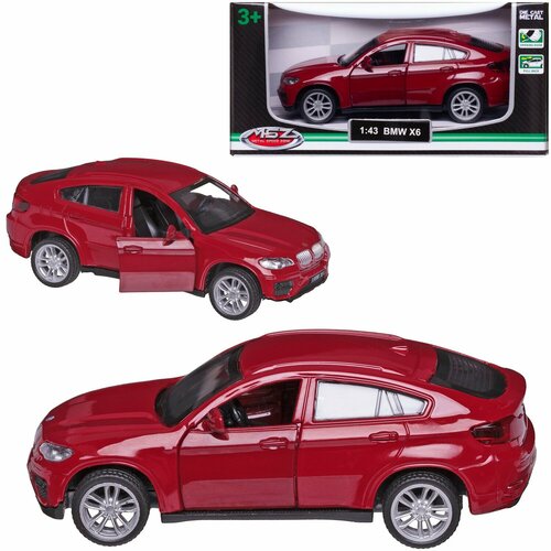 Машинка металлическая MSZ серия 1:43 BMW X6, цвет красный, инерционный механизм, двери открываются WE-15951R