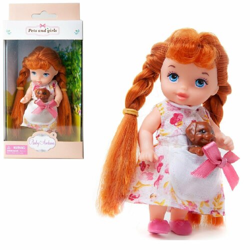 Кукла-мини Baby Ardana серия Питомец шатенка с косами с коричневым щенком 11 см - Junfa Toys [A593/коричневыйщенок]