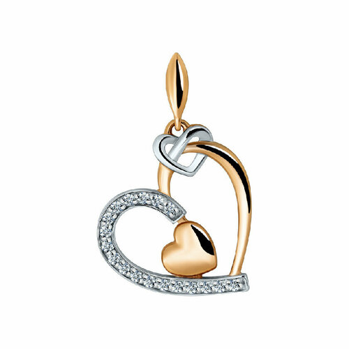 Подвеска RUSGOLDART, красное золото, 585 проба, фианит, красный, золотистый