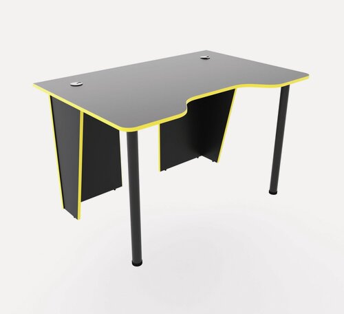 Изображение товара Игровой компьютерный стол "Лакер" с полкой для монитора, 100x80x75 см, чёрный с жёлтой кромкой